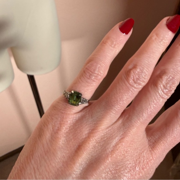 Vintage antique designer art deco Sterling silver emerald cut Green Glass Ring - Picture 13 of 17